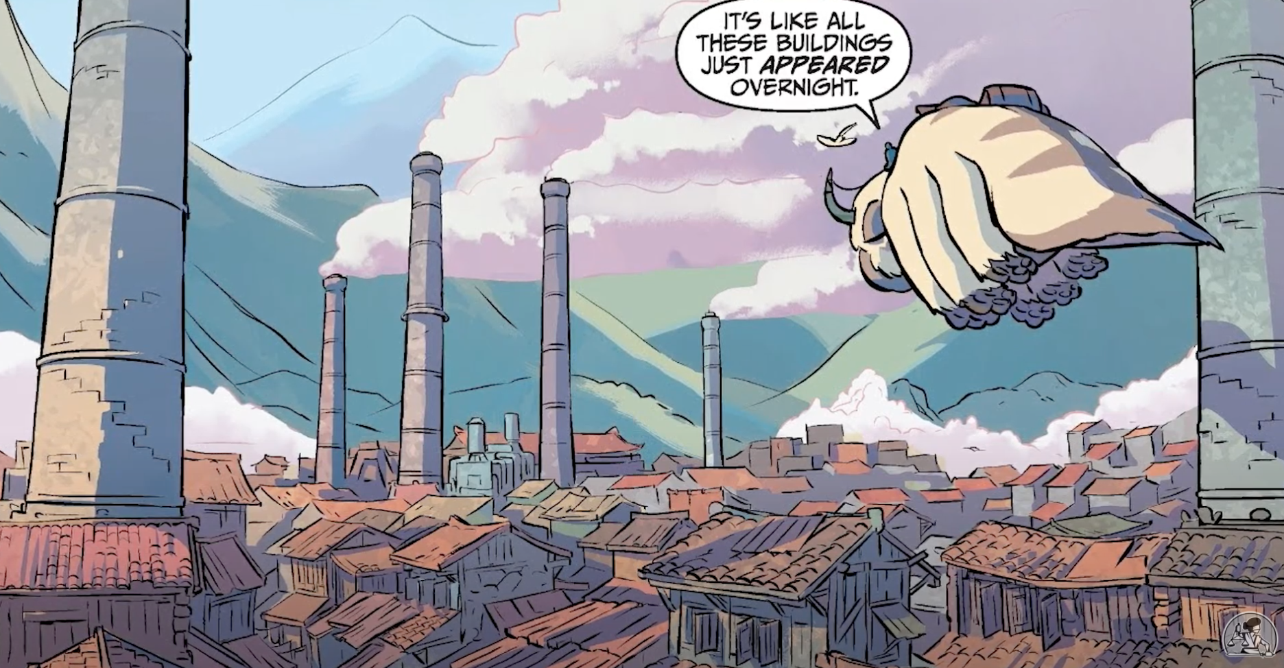 Appa flying over Republic City